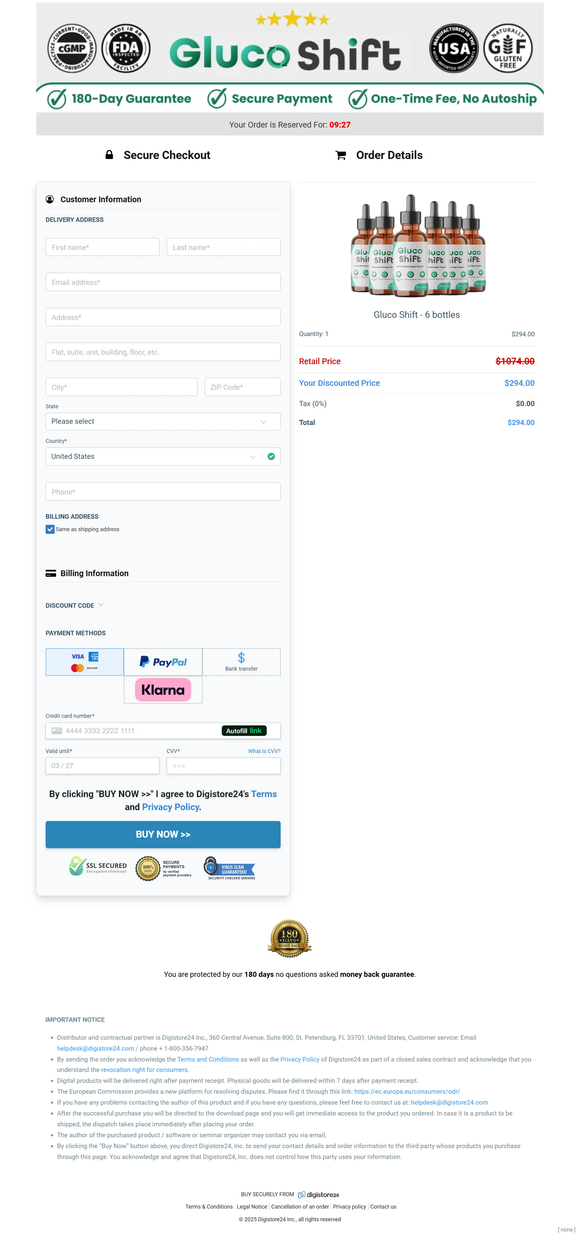 GlucoShift order form